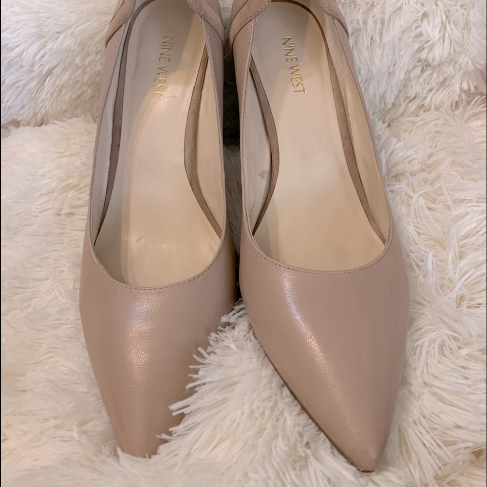 Nine West Tan Leather Stack Heel Shoes